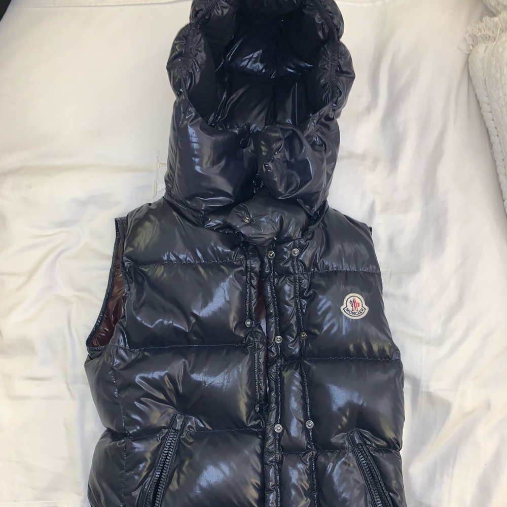 Moncler Navy Shiny Hooded Vest